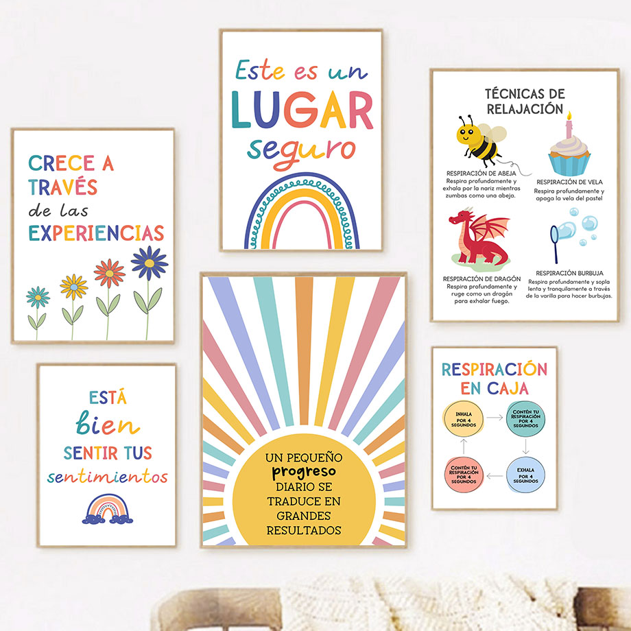 Kids Education Room - Educação espanhola lema arco-íris sol arte